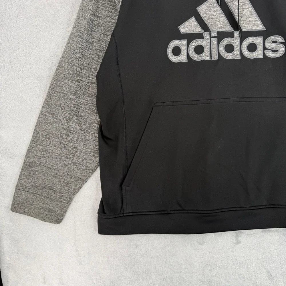 Adidas Mens 2XL Climawarm Hoodie Black Grey Raglan Logo Pullover Sweatshirt